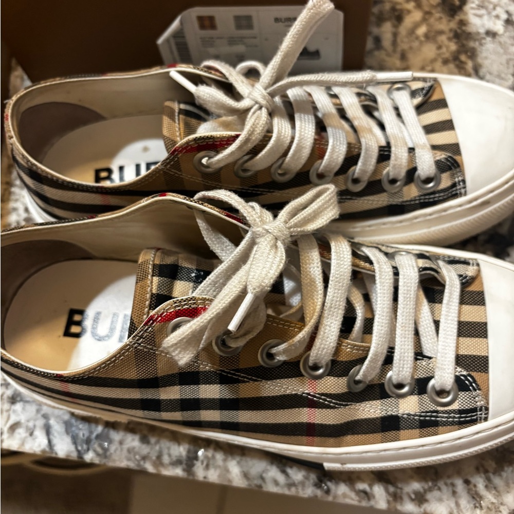 Burberry Beige and Black Plaid Sneakers